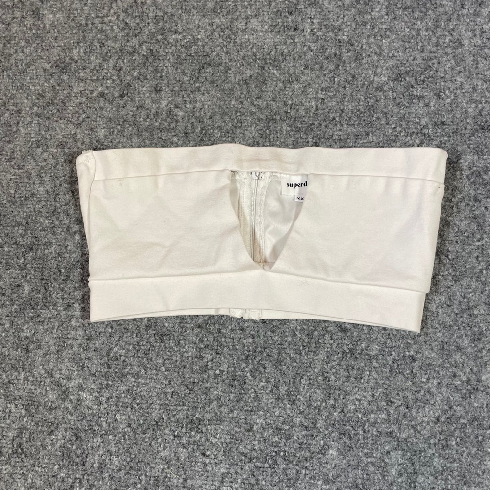 Superdown Tube Top Women XXS White Deep‎ V Cutout Bandeau Festival Club Rave